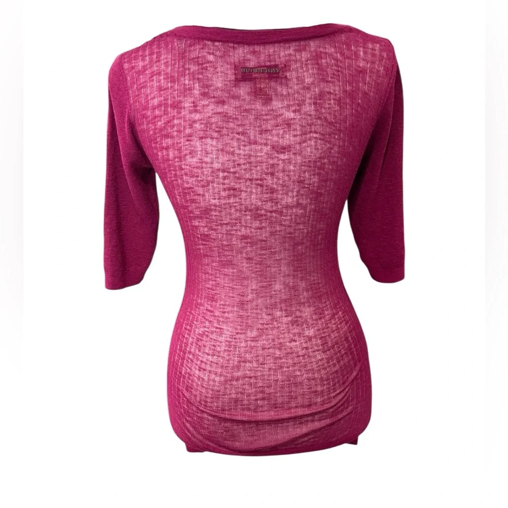 Women’s Y2K Burberry Burgundy V-Neck Ruched Longline Top Blouse / Sweater SMALL - Picture 5 of 11